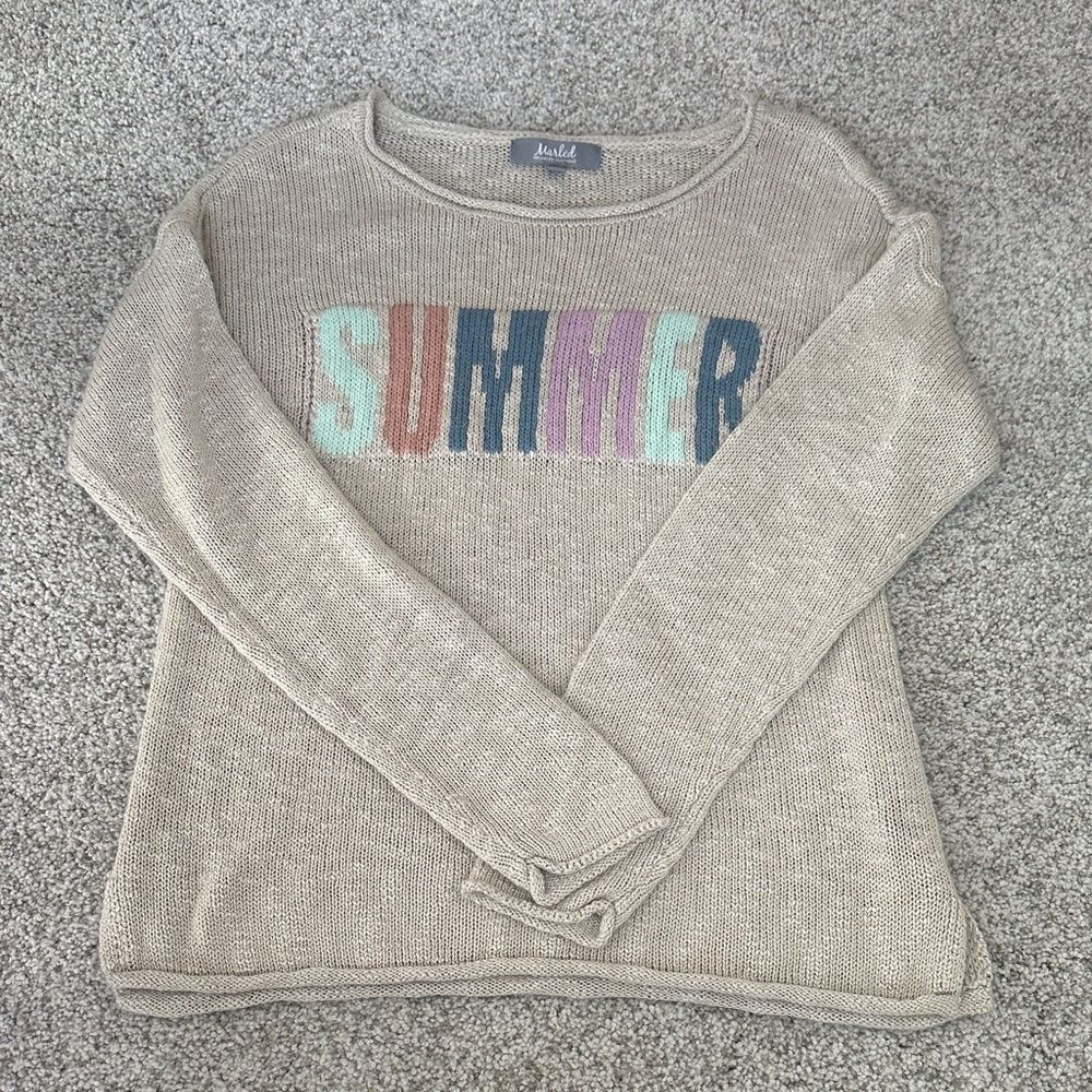 Beige Knit Tunic with Multicolor 'Summer' Design
